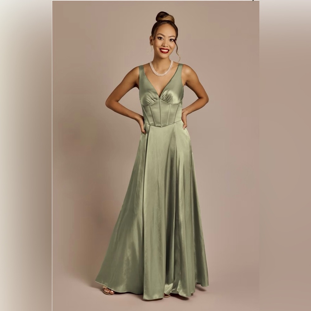 David's Bridal Sage Green Maxi Dress